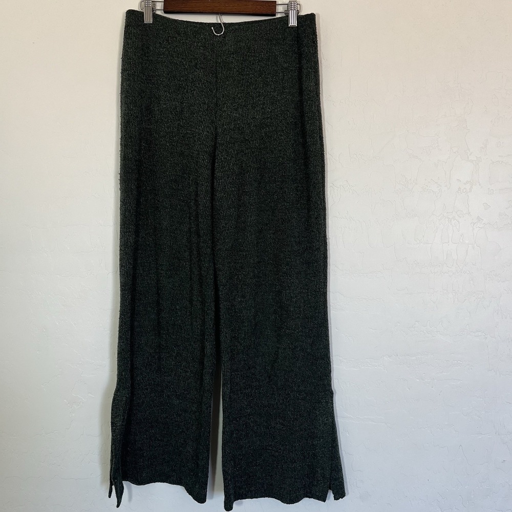 Zara Wide Leg Pants Fuzzy Knit Green Causal High Rise Size Large